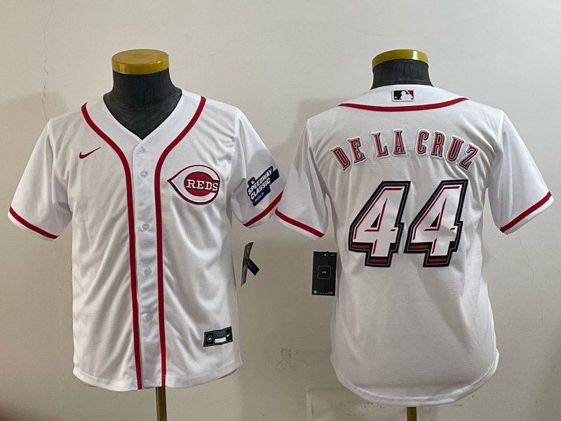 youth Cincinnati Reds #44 Delacruz White Nike MLB 2025 Jersey 009